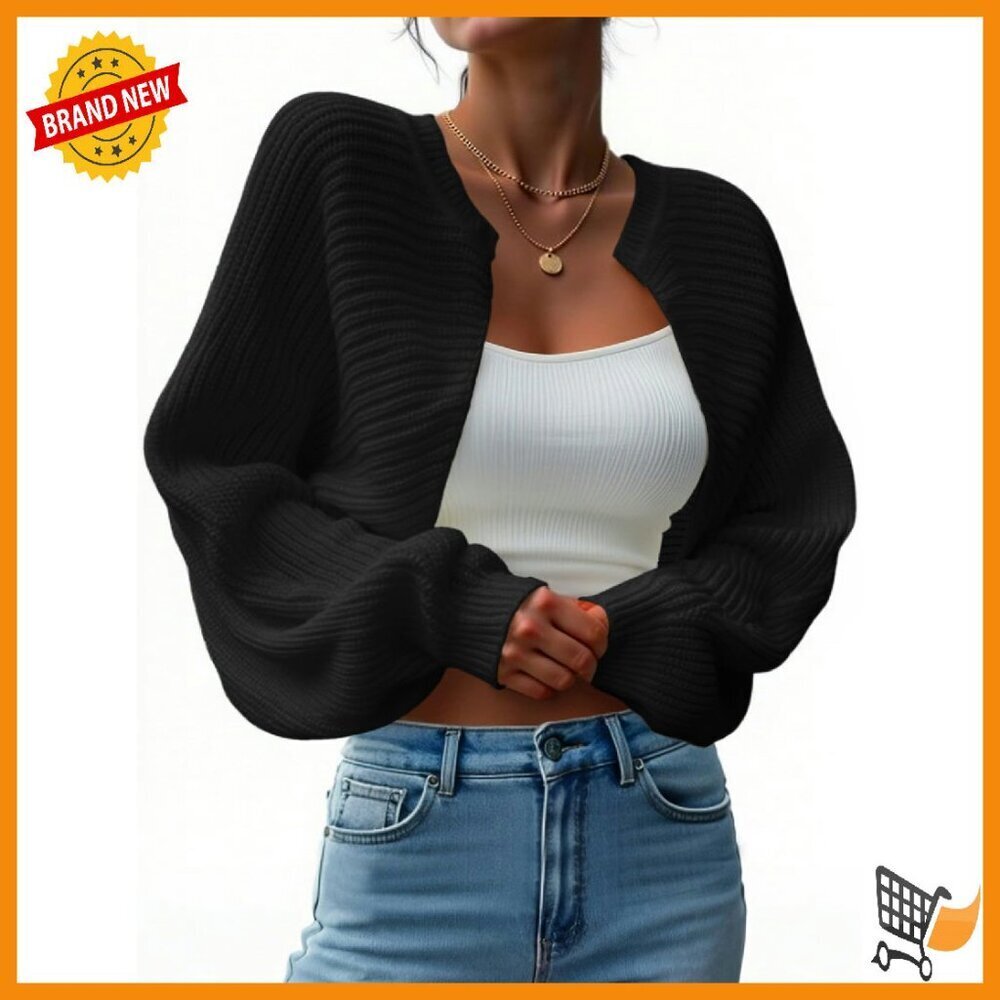 Cropped Knit Bolero Shrug Sweater Open Front Cardigan Long Sleeve